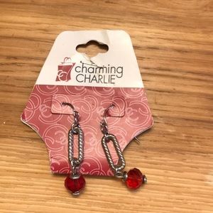 Silver-tone earrings with red beads